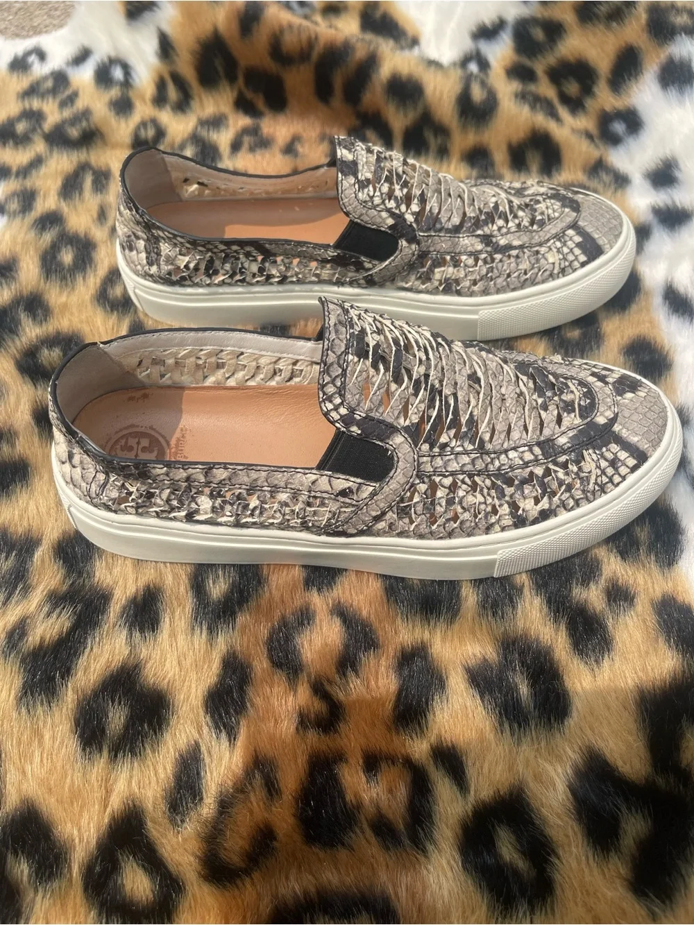 Tory Burch Black & White Snake-Print Slip-On Sneakers